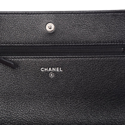 Chanel Goatskin Quilted Diamond CC Wallet On Chain WOC Black 6 of 9