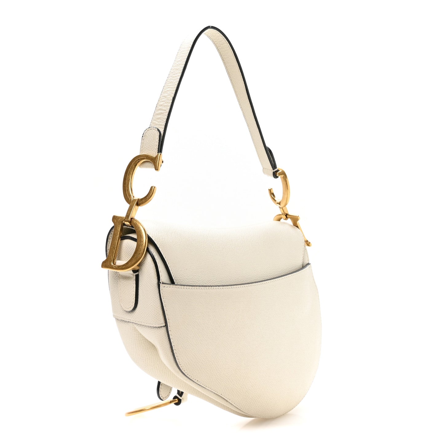 Grained Calfskin Saddle Bag White