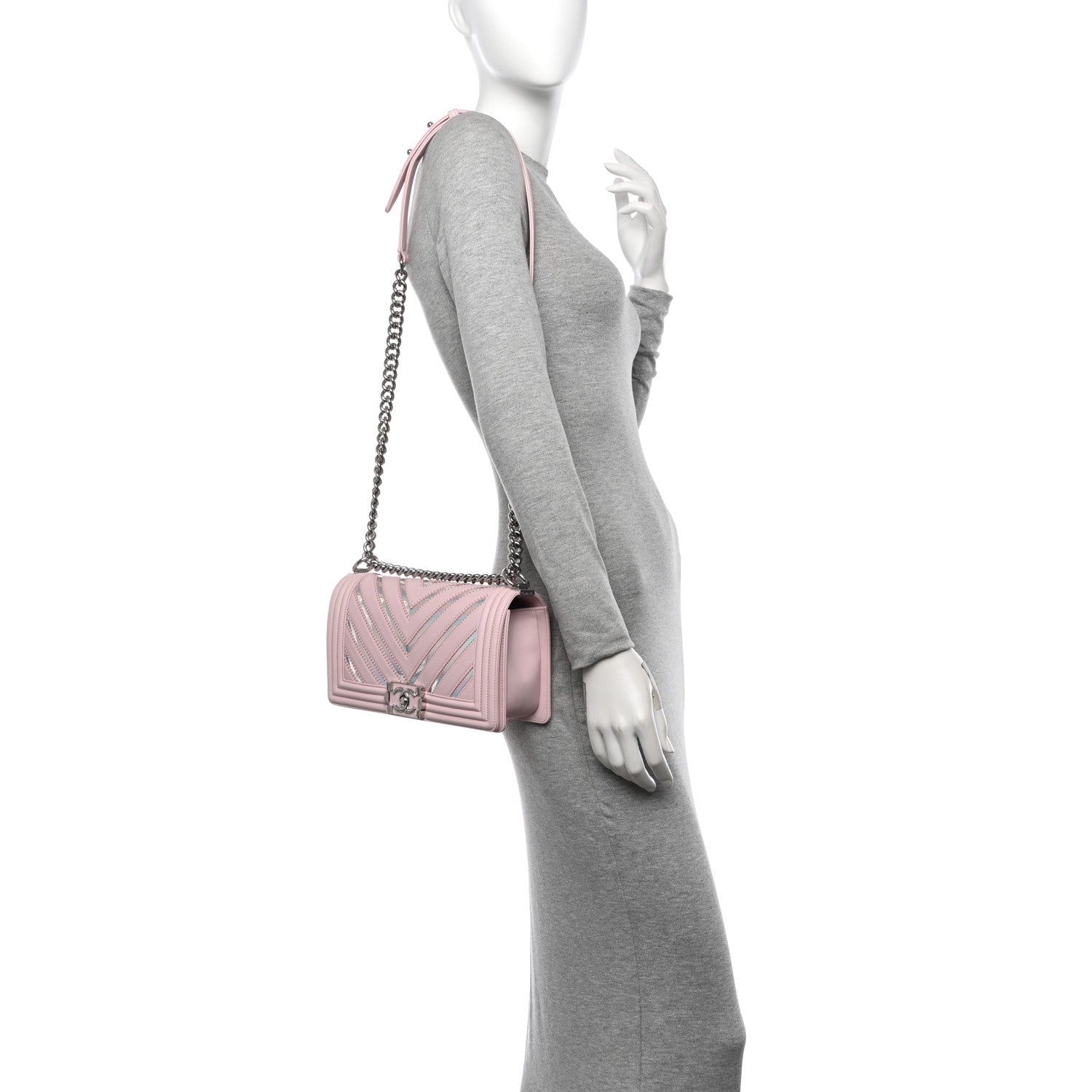 Chanel Lambskin Iridescent PVC Chevron Quilted Medium Boy Flap Pink Silver 2 of 10