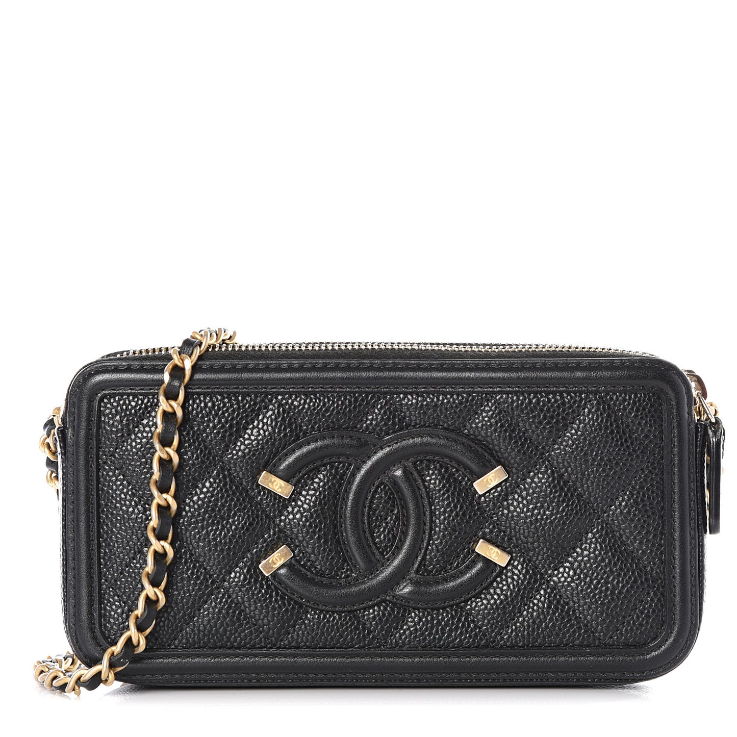 Caviar Quilted CC Filigree Clutch With Chain Black