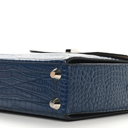 Alexander McQueen Calfskin Crocodile Embossed Box Shoulder Bag 21 Blue 10 of 12