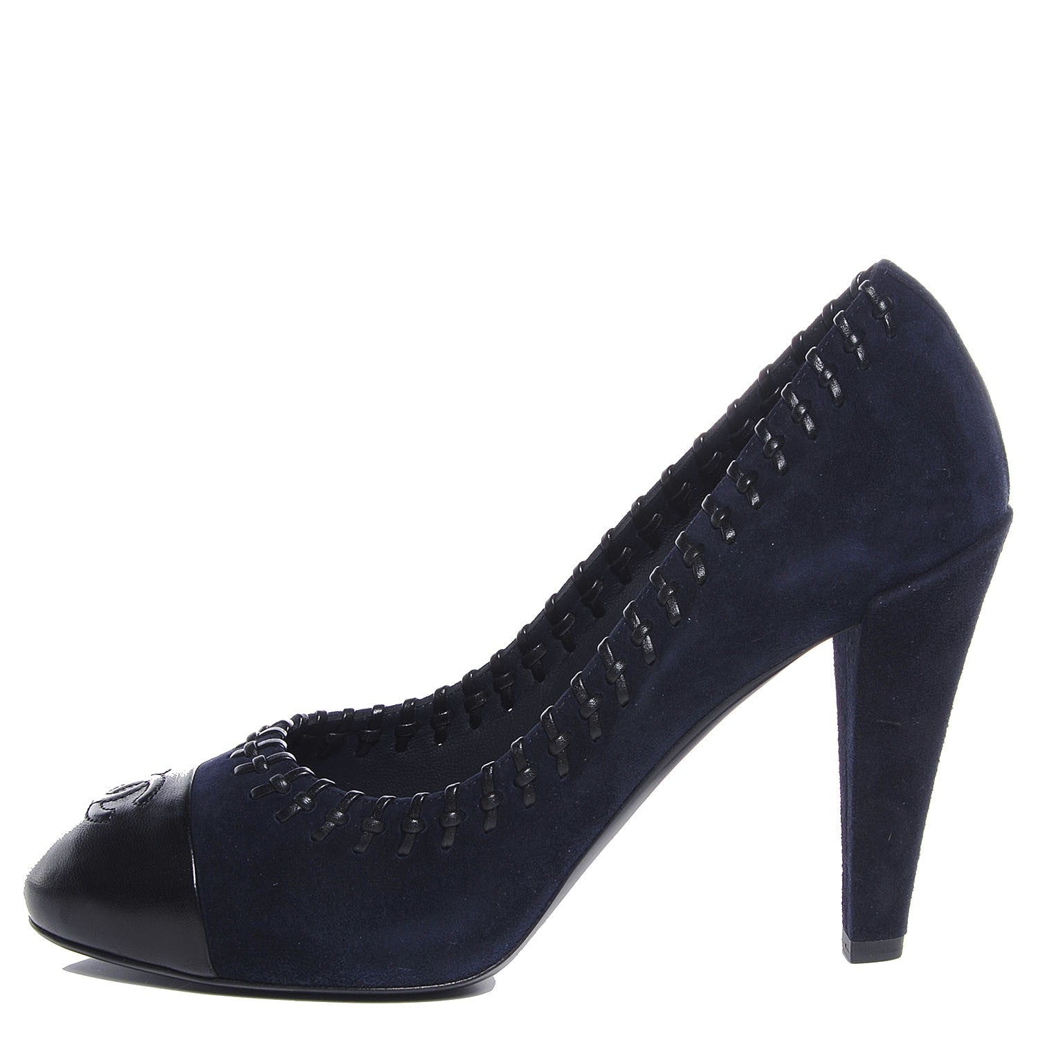 Chanel Suede CC Cap Toe Pumps 39 Navy Black 1 of 7