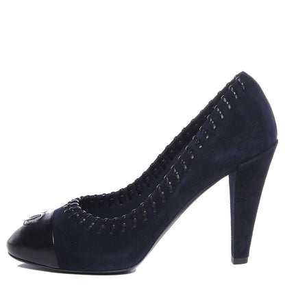 Chanel Suede CC Cap Toe Pumps 39 Navy Black 1 of 7