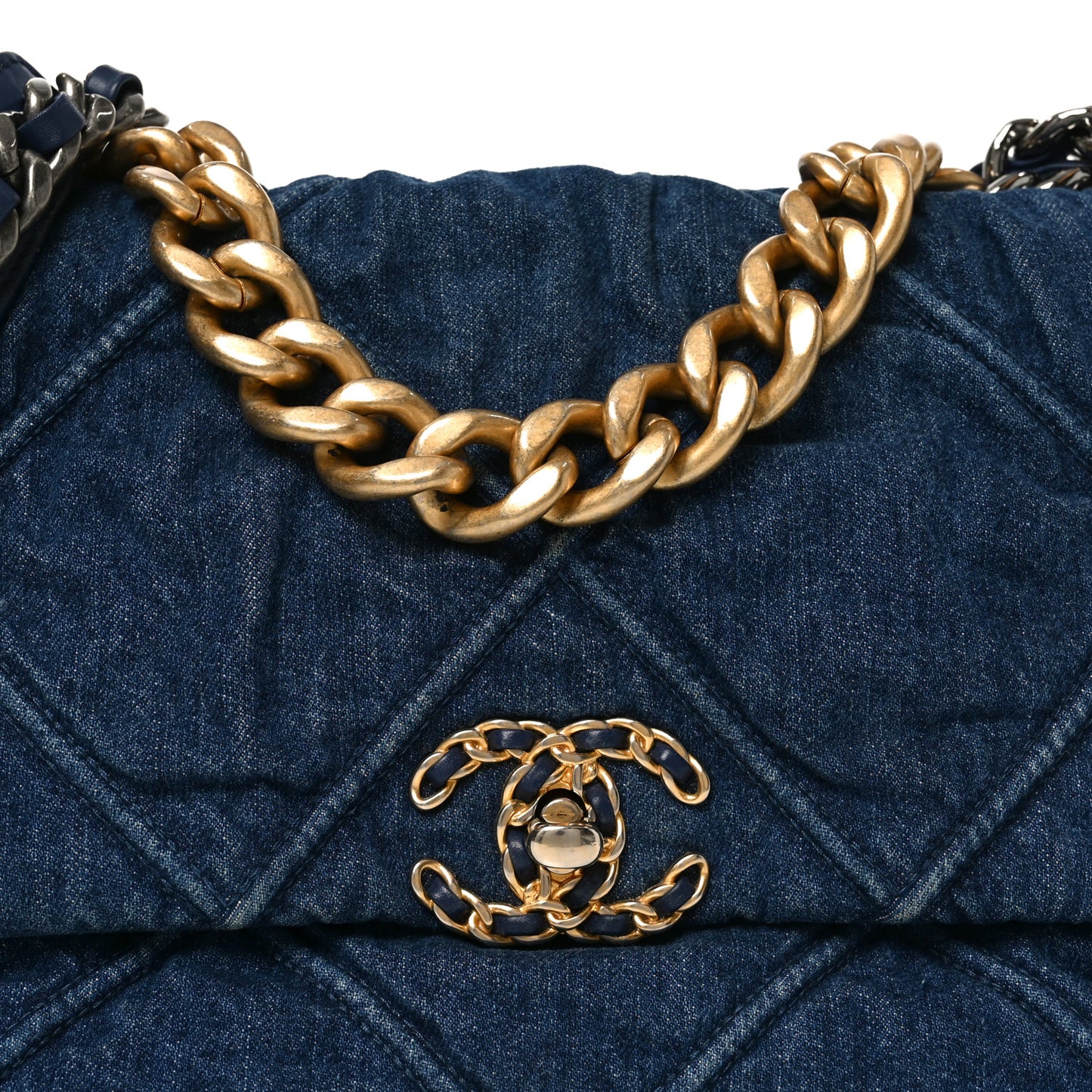 Denim Quilted Large Chanel 19 Flap Blue