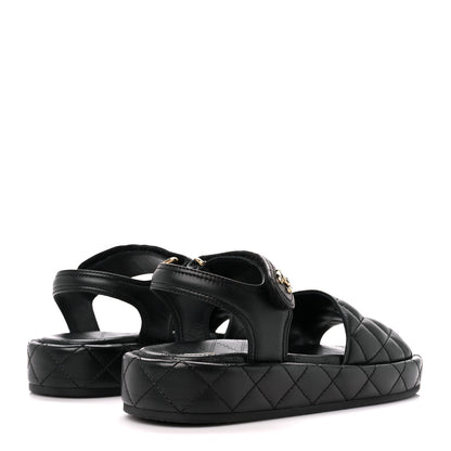 Chanel Lambskin Quilted Dad Sandals 36 Black 4 of 8