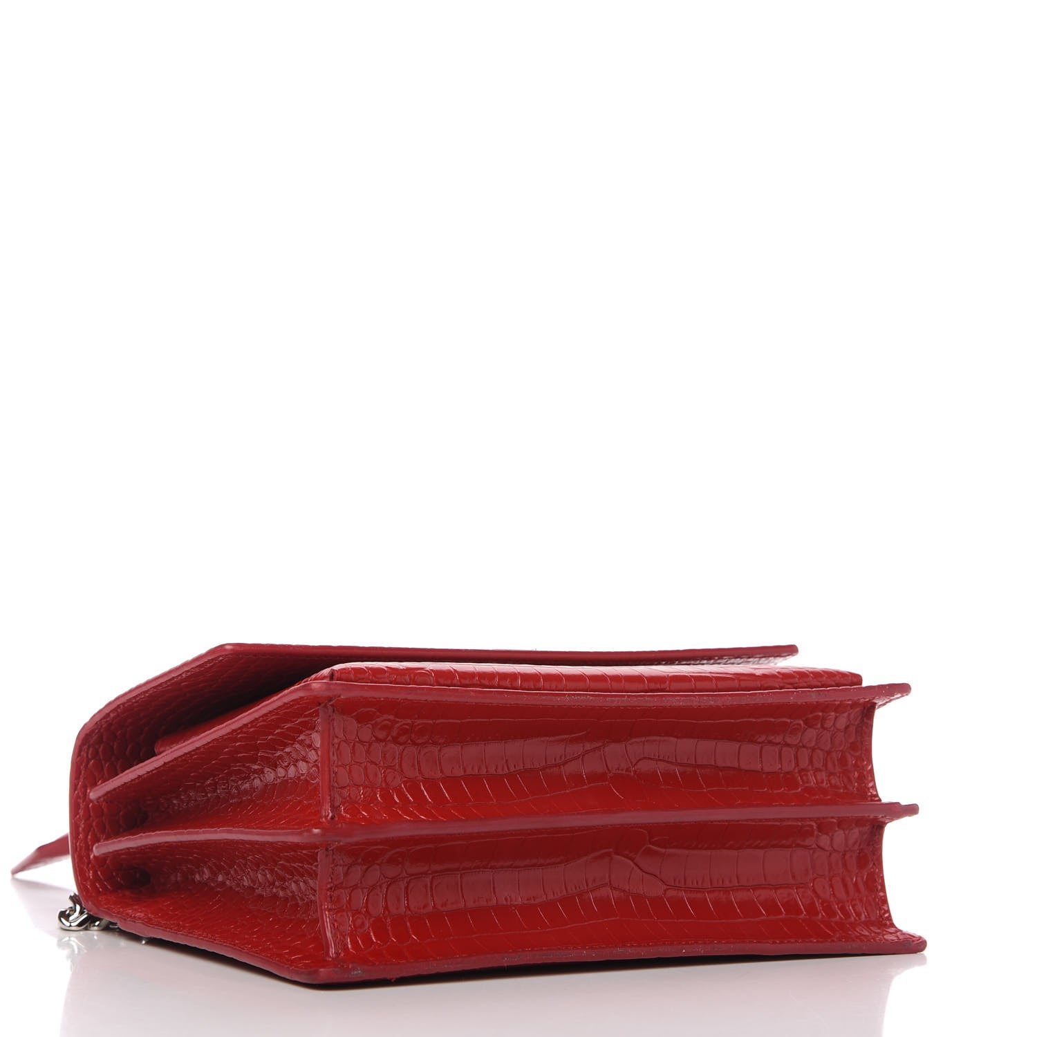Saint Laurent Calfskin Crocodile Embossed Medium Monogram Sunset Rouge Eros 4 of 9