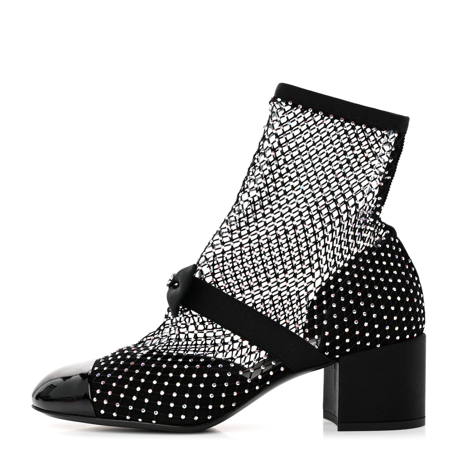 Resille Strass Kid Suede Patent Mary Jane Short Boots 39 Black