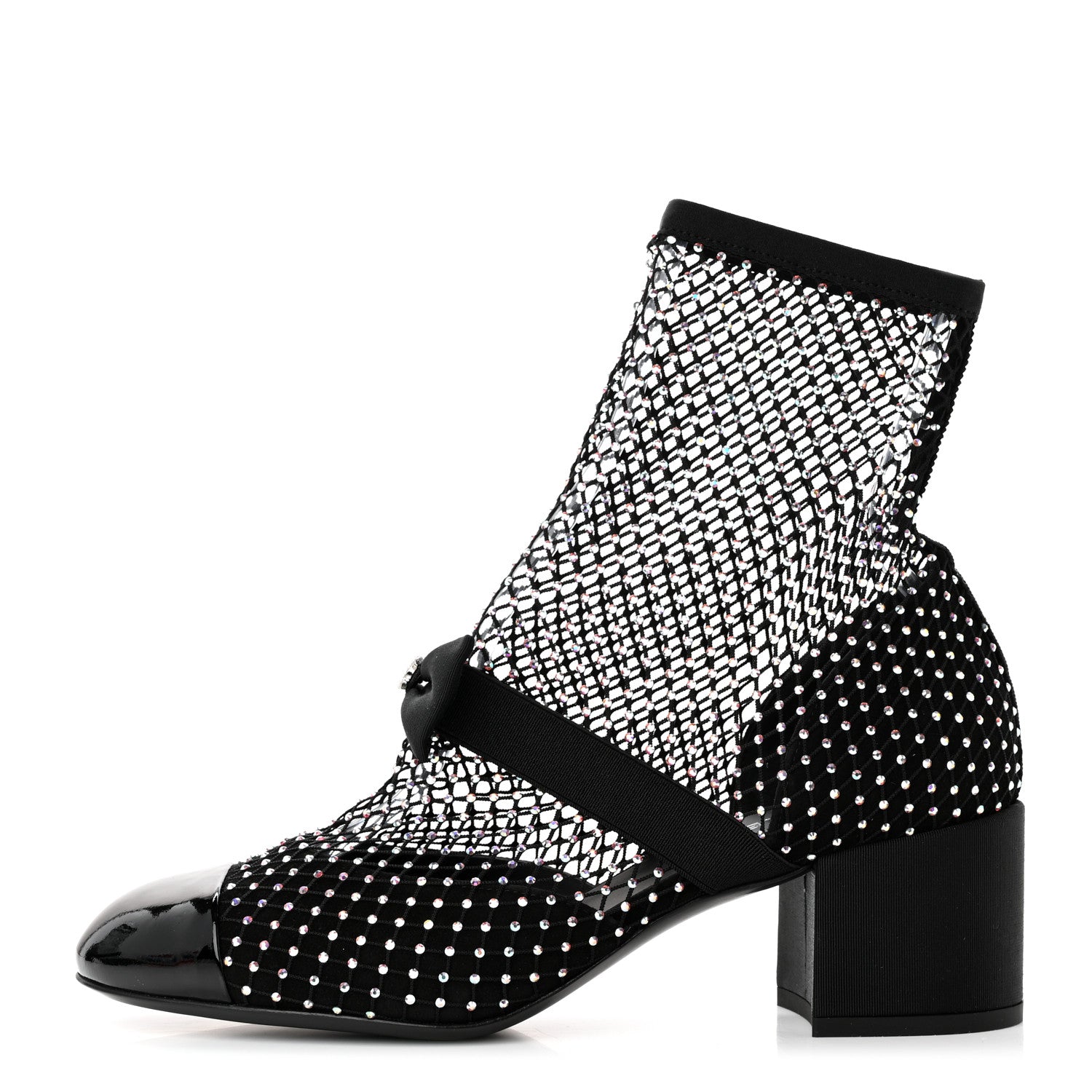 Chanel Resille Strass Kid Suede Patent Mary Jane Short Boots 39 Black 1 of 11