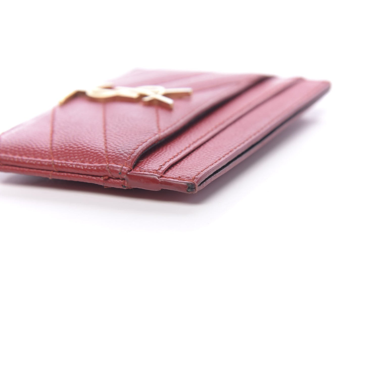 Grain De Poudre Matelasse Chevron Monogram Credit Card Case New Red