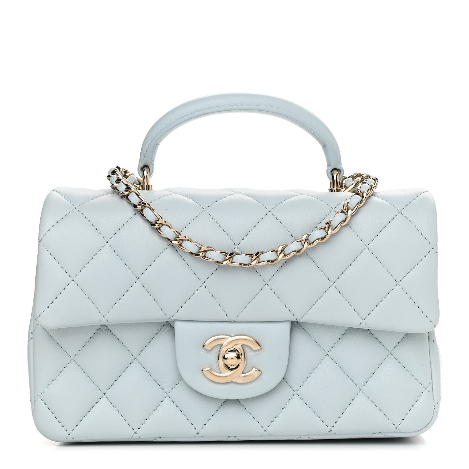 Chanel Lambskin Quilted Mini Top Handle Rectangular Flap Light Blue 1 of 11