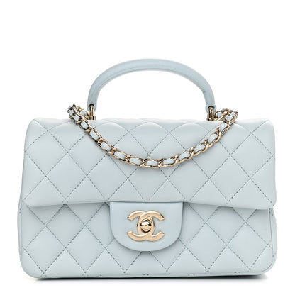 Chanel Lambskin Quilted Mini Top Handle Rectangular Flap Light Blue 1 of 11