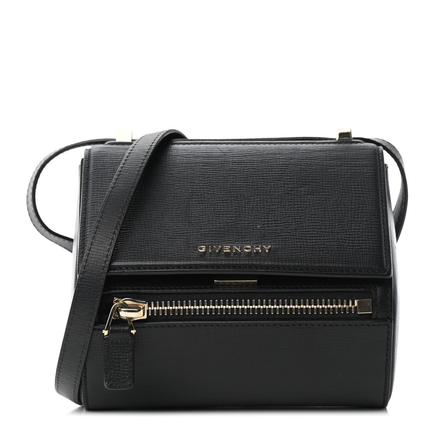 Textured Calfskin Mini Pandora Box Crossbody Bag Black