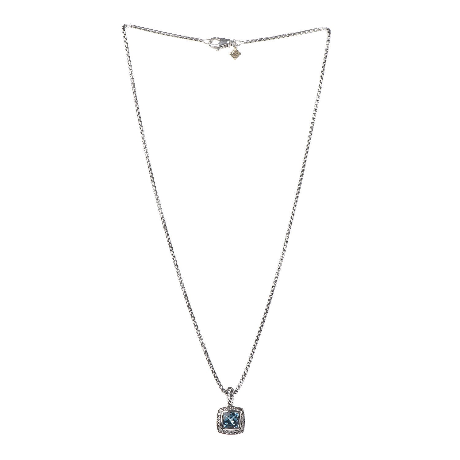 David Yurman Sterling Silver 14K Yellow Gold Diamond Blue Topaz 7mm Petite Albion Pendant Necklace 3 of 5
