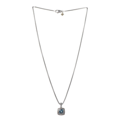 David Yurman Sterling Silver 14K Yellow Gold Diamond Blue Topaz 7mm Petite Albion Pendant Necklace 3 of 5