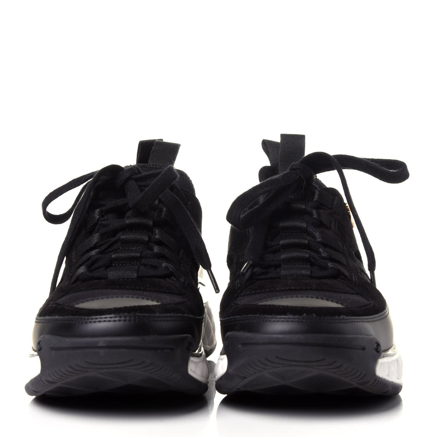Chanel Fabric Calfskin Suede CC Sneakers 38.5 Black 2 of 11