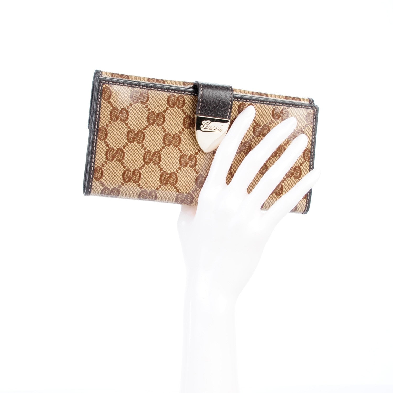 Gucci Crystal Monogram Dollar Calfskin Continental Wallet Beige Ebony Testa di Moro 2 of 7