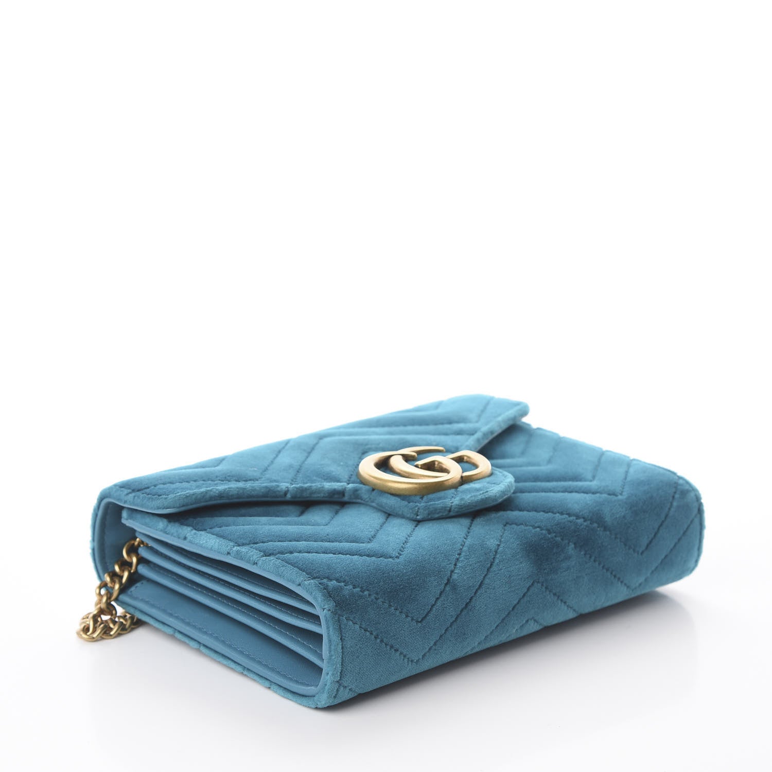 Gucci Velvet Matelasse GG Marmont Chain Wallet Pavone Cyan 3 of 7