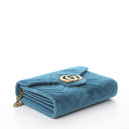 Gucci Velvet Matelasse GG Marmont Chain Wallet Pavone Cyan 3 of 7