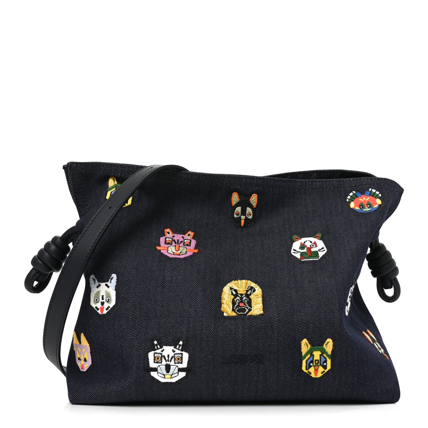 Loewe X Louis Wain Denim Embroidered Futurist Cats Medium Flamenco Knot Clutch Blue 1 of 9
