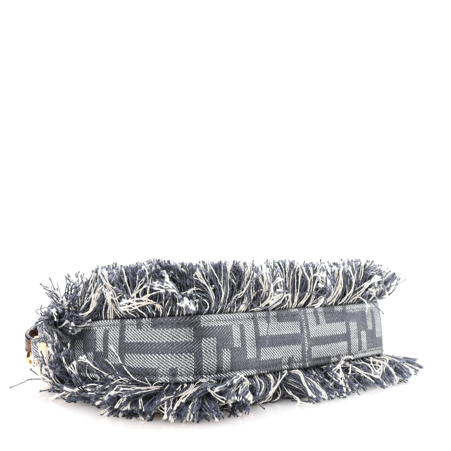 Denim Vitello Fringe FF Embroidered Baguette Pouch Myrtle Dark Nut