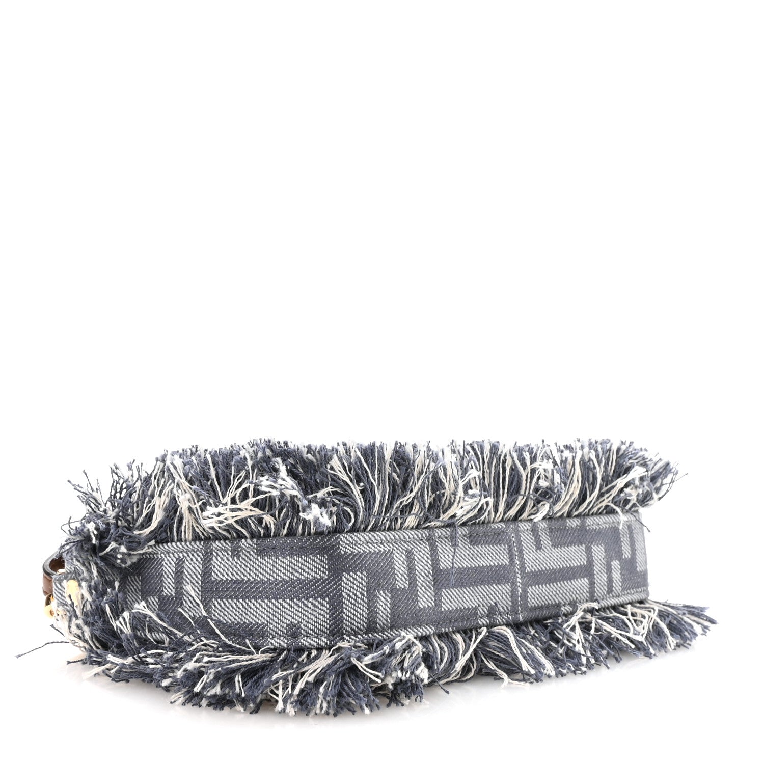Fendi Denim Vitello Fringe FF Embroidered Baguette Pouch Myrtle Dark Nut 4 of 11