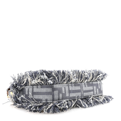 Fendi Denim Vitello Fringe FF Embroidered Baguette Pouch Myrtle Dark Nut 4 of 11