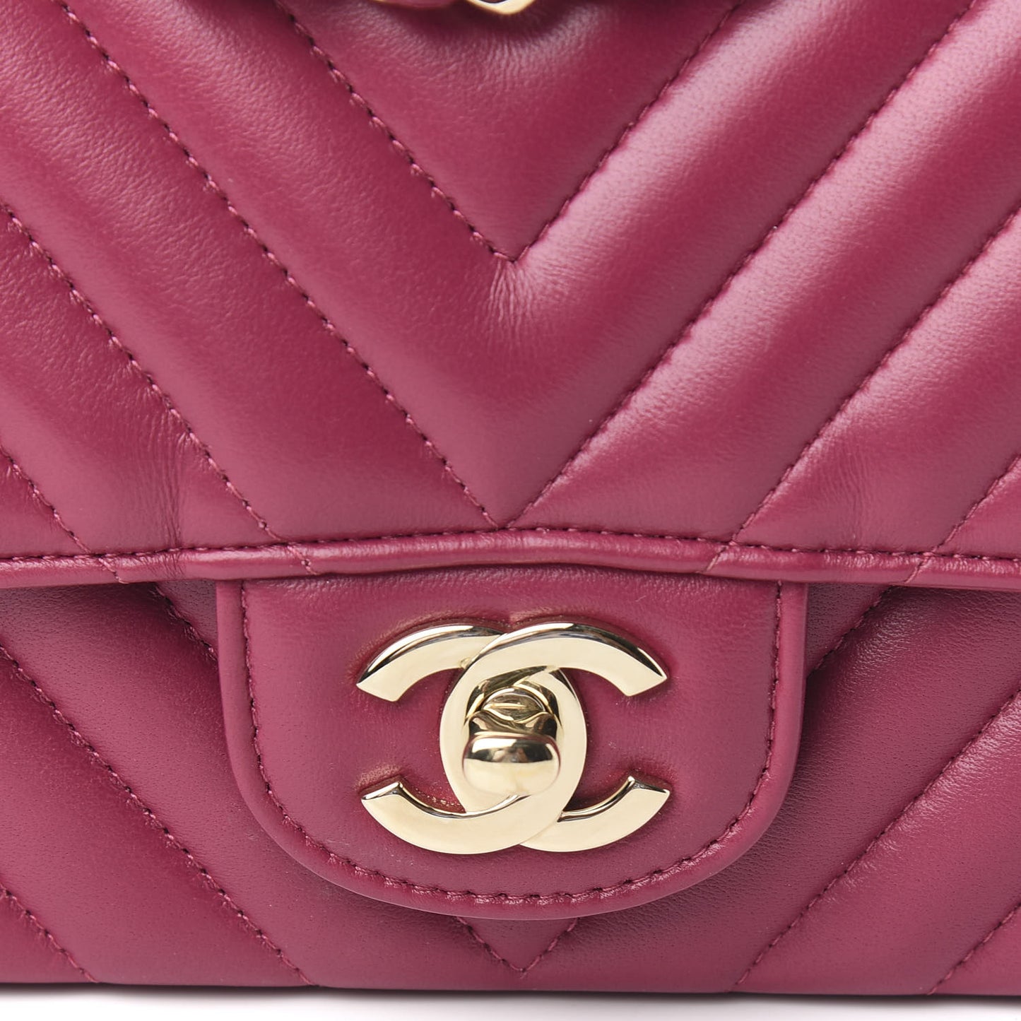 Lambskin Chevron Quilted Mini Rectangular Flap Dark Pink