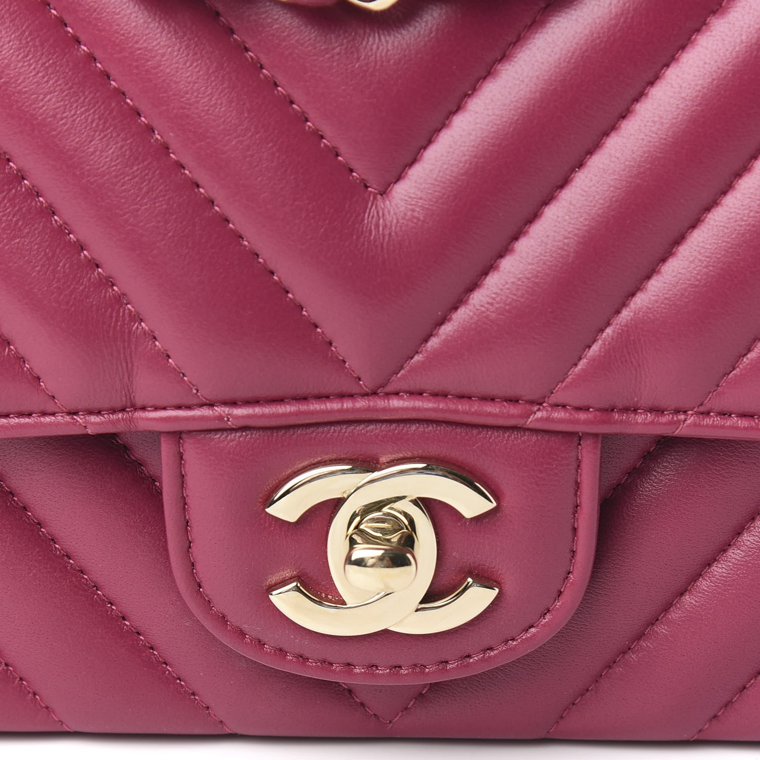 Chanel Lambskin Chevron Quilted Mini Rectangular Flap Dark Pink 10 of 10