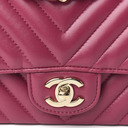 Chanel Lambskin Chevron Quilted Mini Rectangular Flap Dark Pink 10 of 10