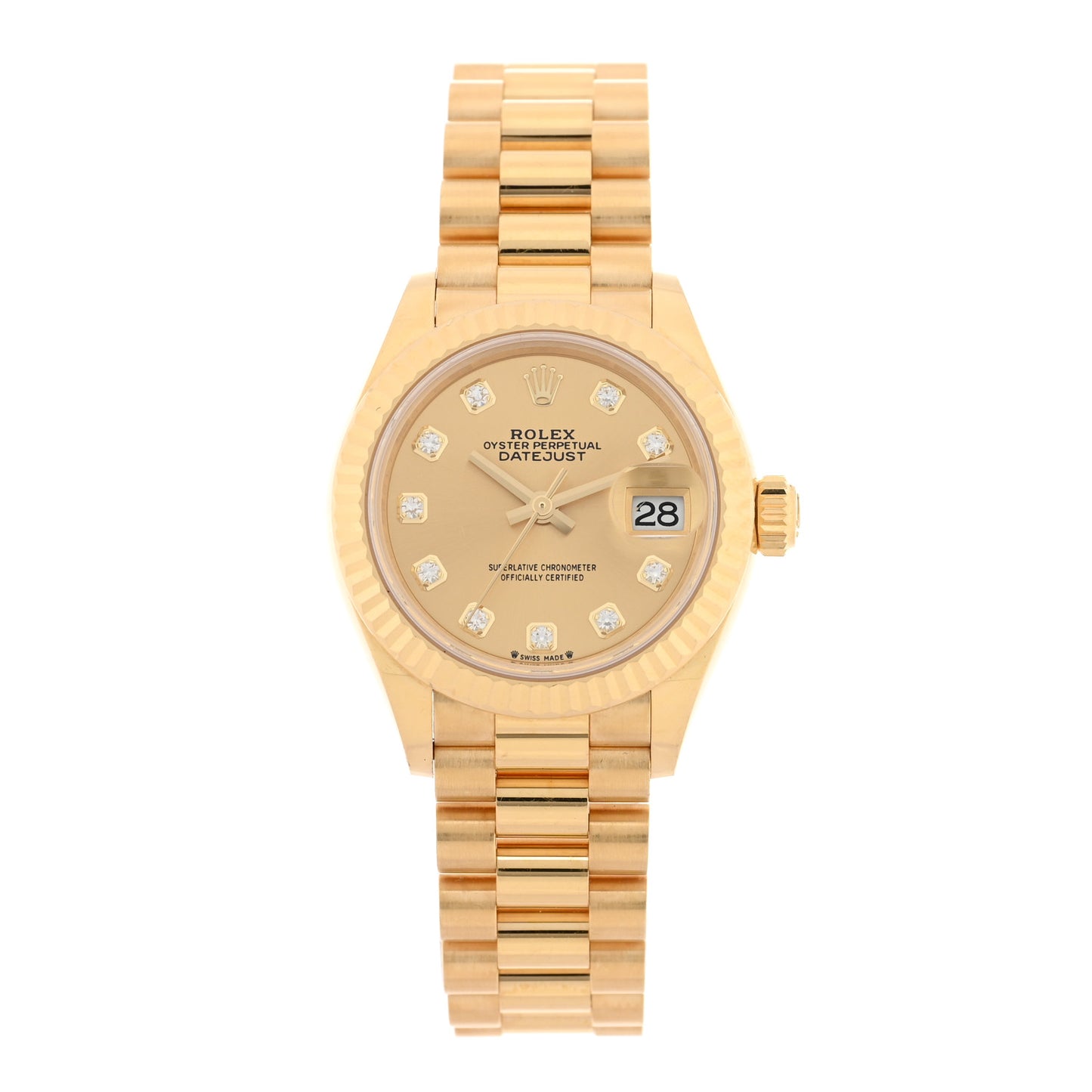 18K Yellow Gold Diamond 28mm Datejust President Watch Champagne 279178