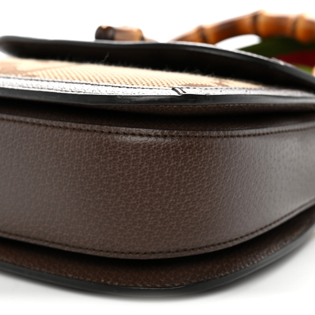 Gucci Monogram Jumbo GG Textured Dollar Calfskin Web Small Bamboo 1947 Top Handle Bag Camel Ebony New Acero 10 of 10