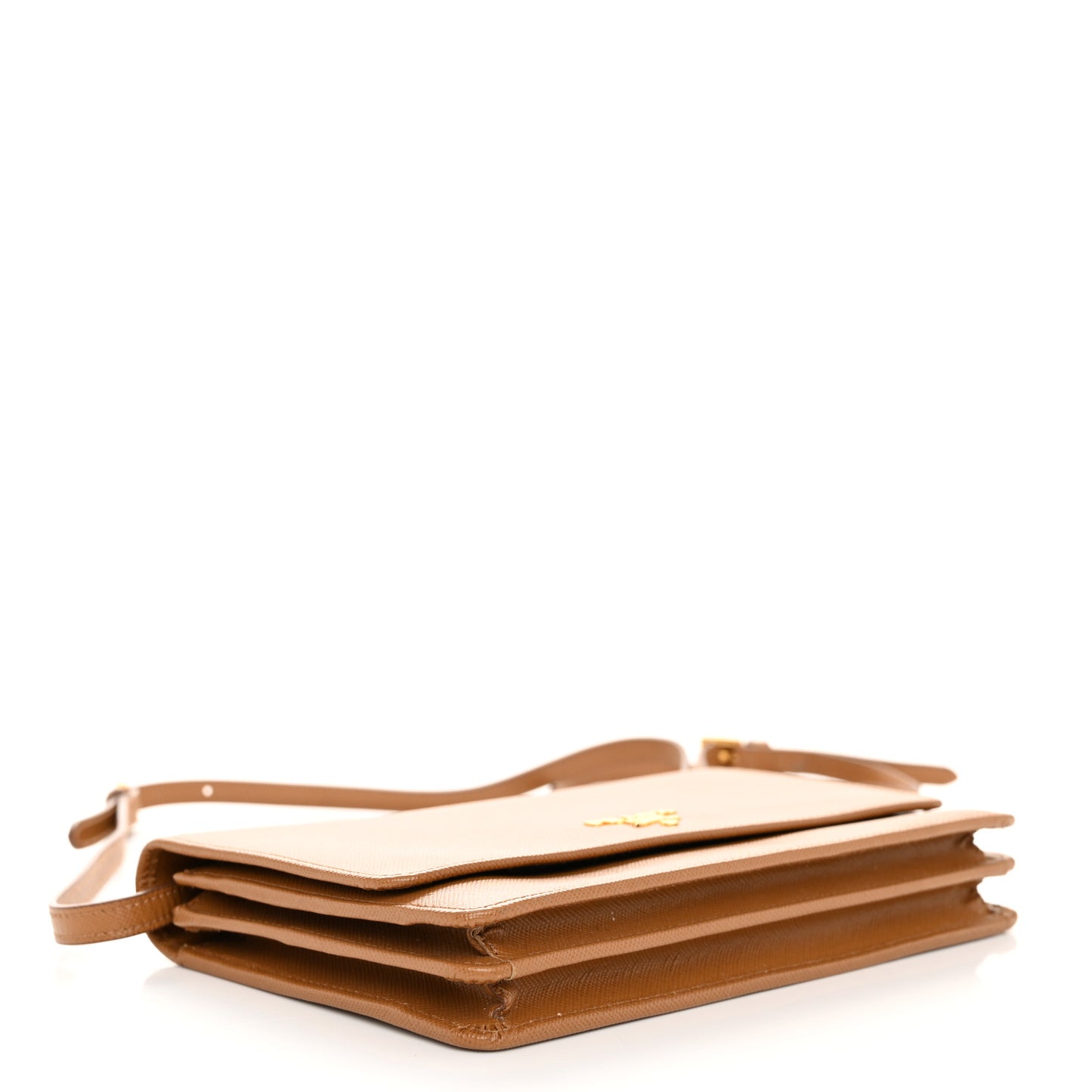 Saffiano Metal Flap Wallet With Strap Caramel