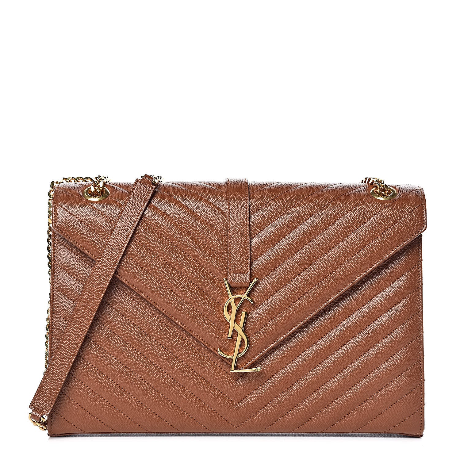 Saint Laurent Grain De Poudre Matelasse Chevron Large Monogram Satchel Tan 1 of 10