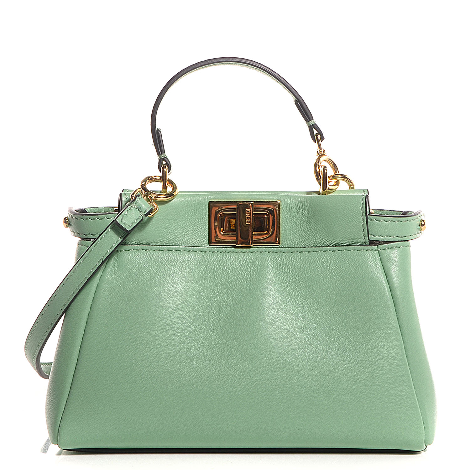 Fendi Shiny Nappa Micro Peekaboo Iconic Satchel Verde Acqua 1 of 8