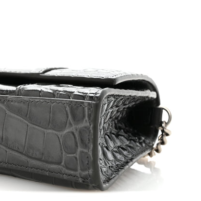 Balenciaga Shiny Calfskin Crocodile Embossed Hourglass Chain Bag Gris 9 of 9