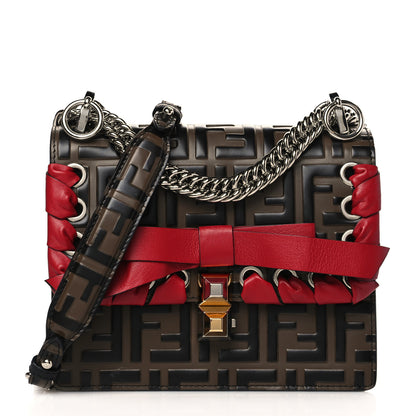 Fendi Vitello Shiny Nappa Bi-Color FF 1974 Lace Up Bow Embossed Small Kan I Shoulder Bag Maya Black Fragola 1 of 11
