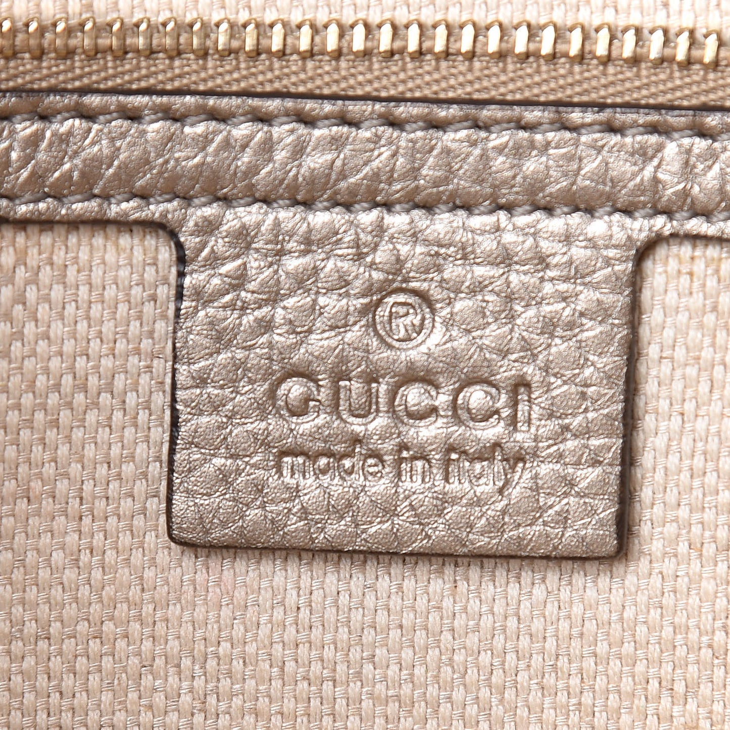 Metallic Pebbled Calfskin Medium Soho Clutch Golden Beige