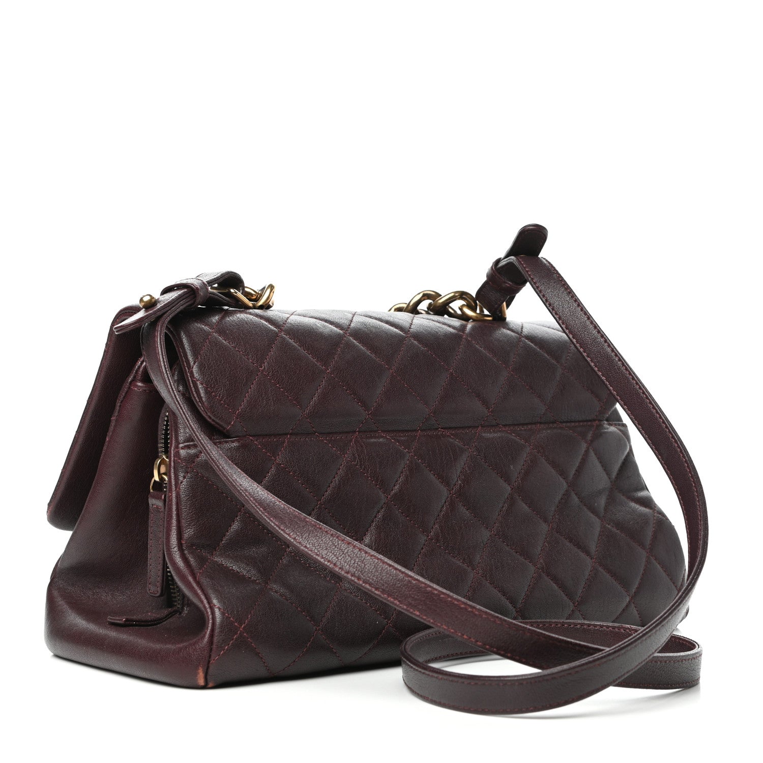 Chanel Shiny Sheepskin Quilted Large Trapezio Flap Dark Burgundy 3 of 10