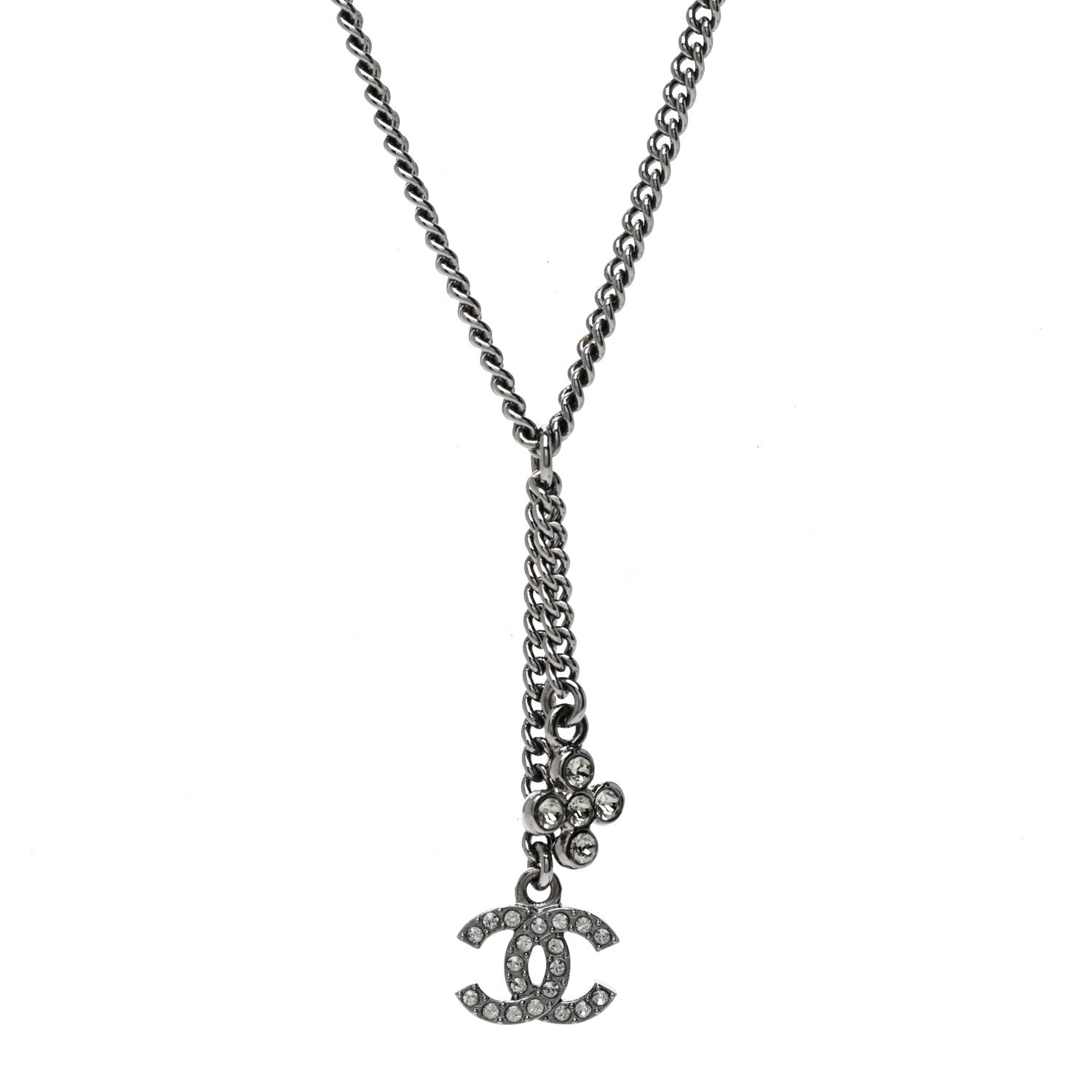 Chanel Ruthenium Crystal Flower CC Lariat Necklace 1 of 6