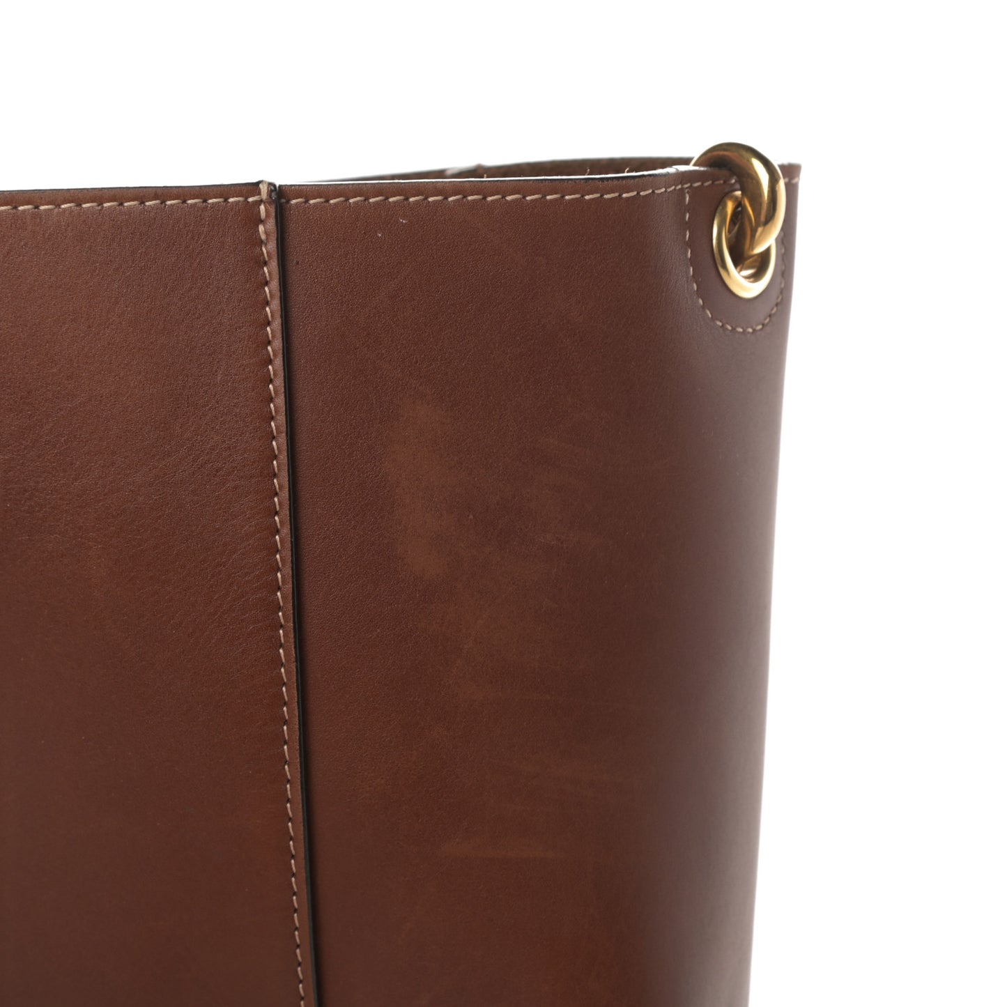 Natural Calfskin Sangle Bucket Bag Dark Brown