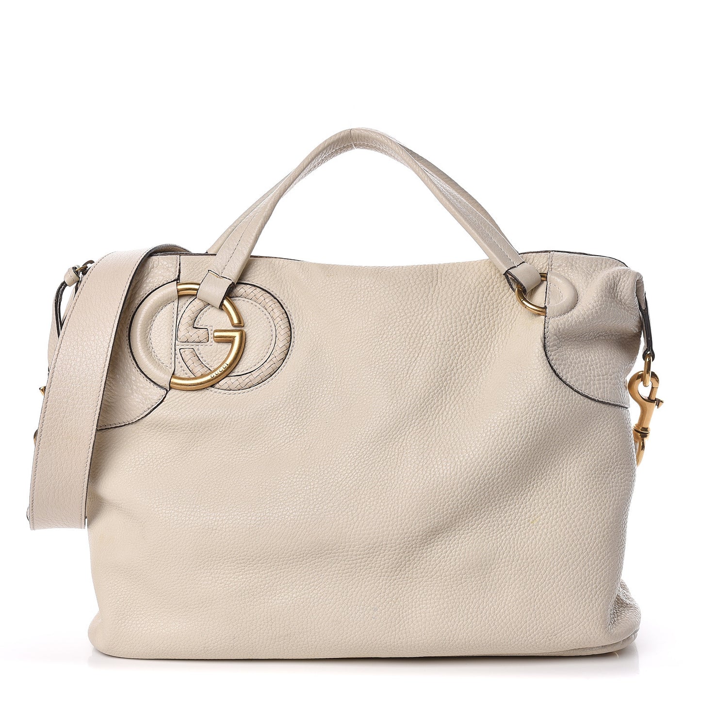 Pebbled Calfskin Twill Medium Top Handle Satchel White