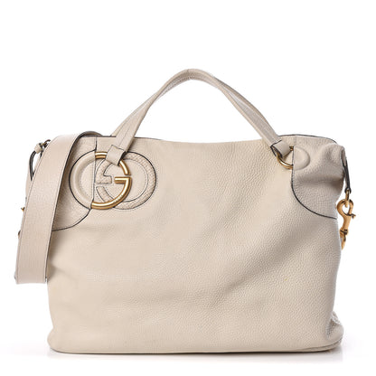 Gucci Pebbled Calfskin Twill Medium Top Handle Satchel White 1 of 25