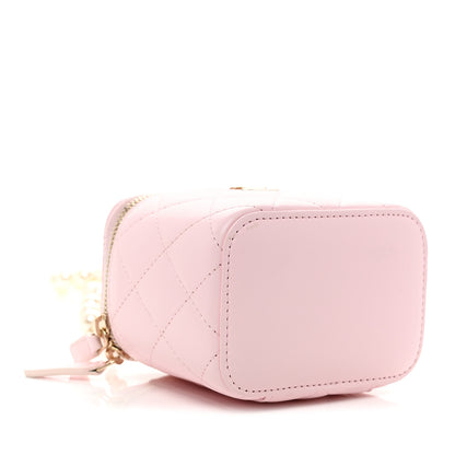 Chanel Lambskin Quilted Mini Vanity Case With Pearl Chain  Light Pink 9 of 11