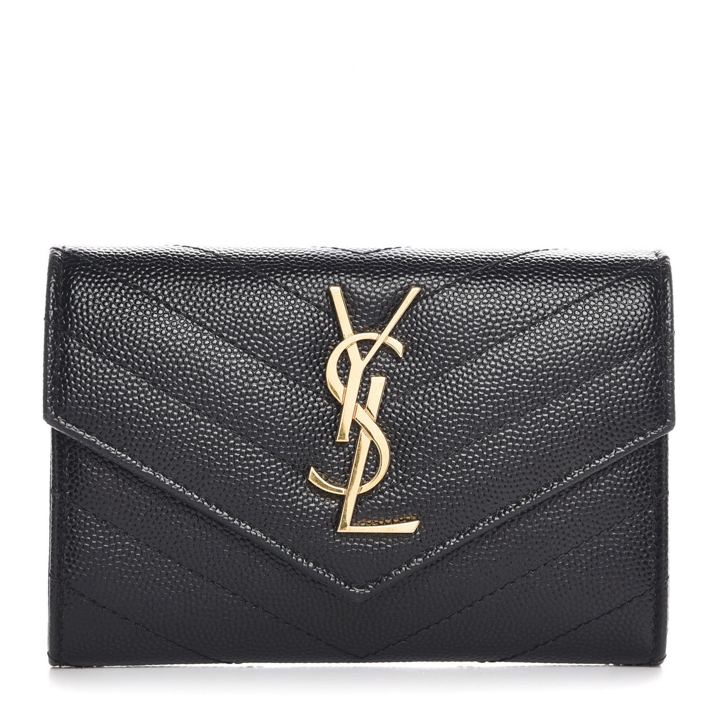 Grain De Poudre Matelasse Chevron Small Monogram Envelope Wallet Black