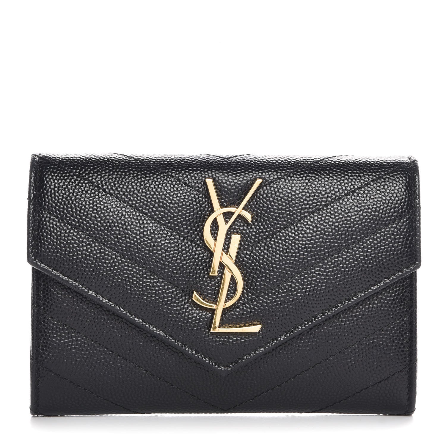 Saint Laurent Grain De Poudre Matelasse Chevron Small Monogram Envelope Wallet Black 1 of 7