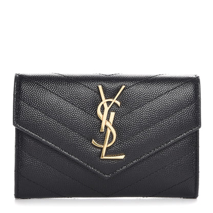Saint Laurent Grain De Poudre Matelasse Chevron Small Monogram Envelope Wallet Black 1 of 7