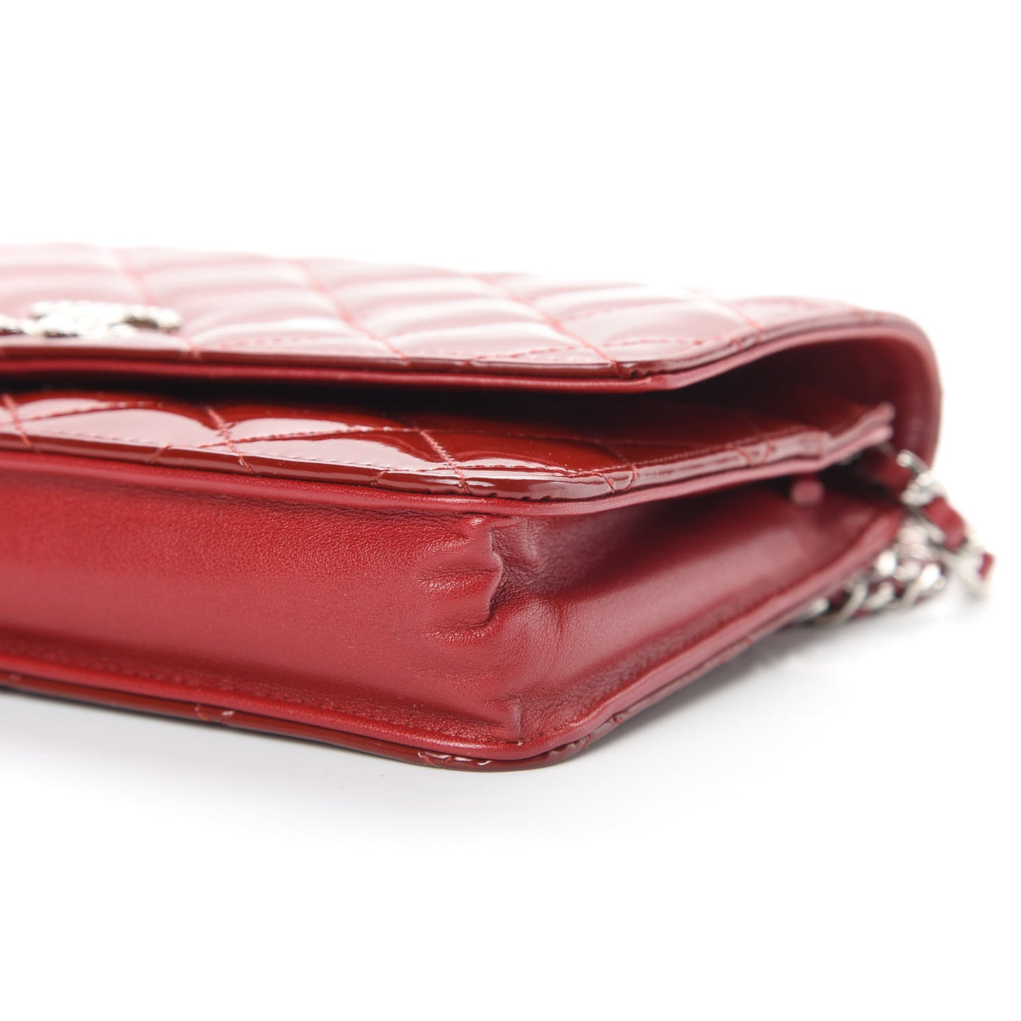 Patent Quilted Brilliant Wallet On Chain WOC Red