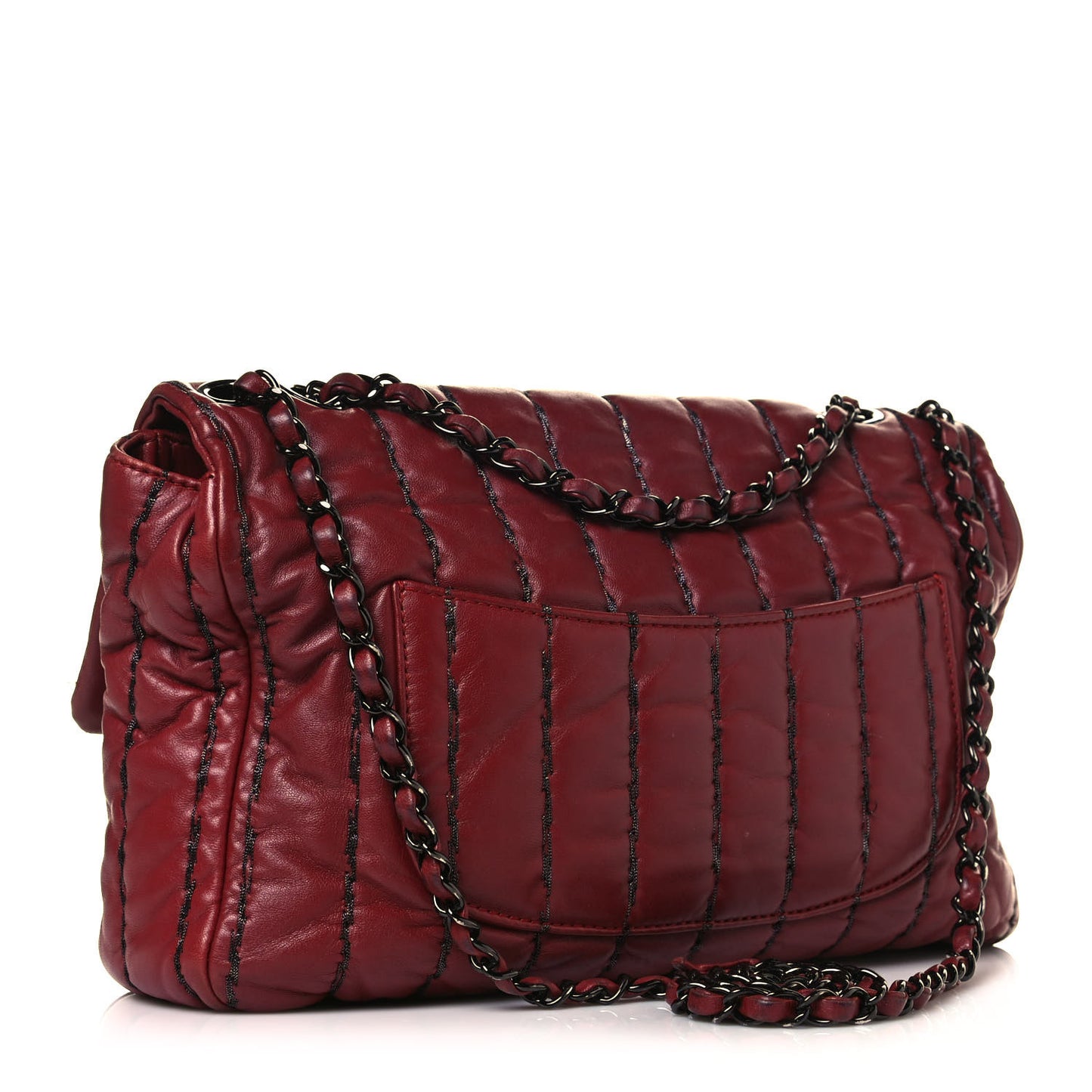Lambskin Vertical Stitch Jumbo Single Flap Dark Red