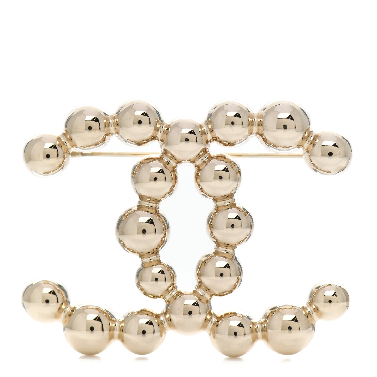 Metal Beaded CC Brooch Gold