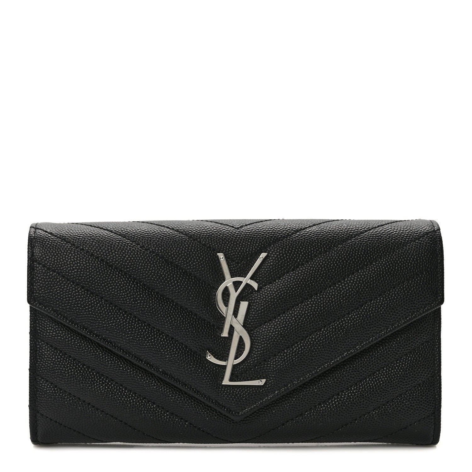 Saint Laurent Grain De Poudre Matelasse Chevron Monogram Flap Wallet Deep Marine 1 of 10